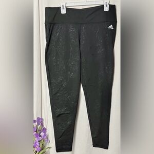 Adidas Climalite Black Embossed Floral Leggings Size XL